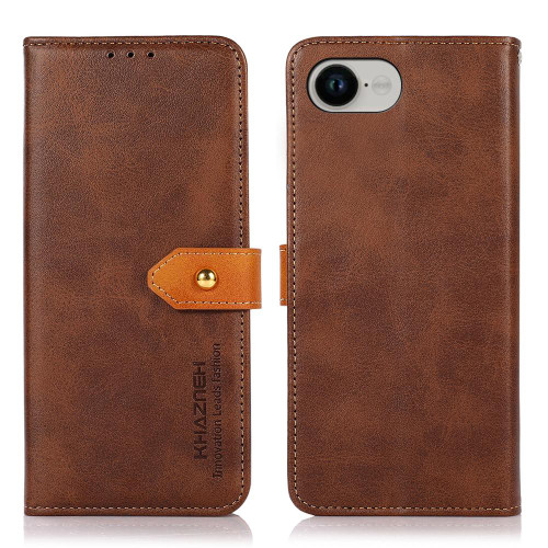 iPhone 16e / 17e KHAZNEH Dual-color Cowhide Texture Flip Leather Phone Case - Brown