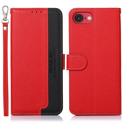 iPhone 16e / 17e KHAZNEH Litchi Texture Leather RFID Phone Case - Red