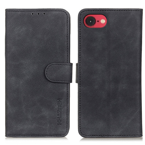 iPhone 16e / 17e KHAZNEH Retro Texture Leather Phone Case - Black