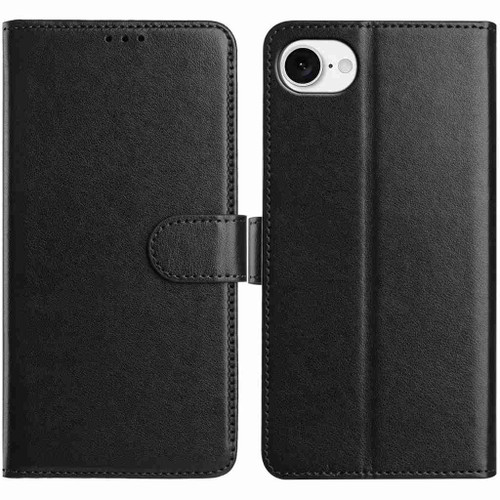iPhone 16e / 17e Lambskin 8-card Slot Leather Phone Case - Black