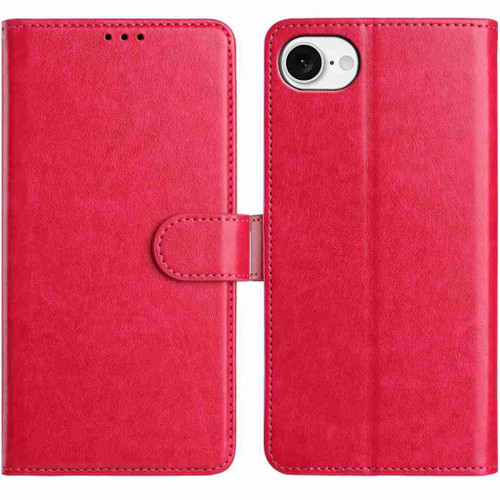 iPhone 16e / 17e Lambskin 8-card Slot Leather Phone Case - Rose Red