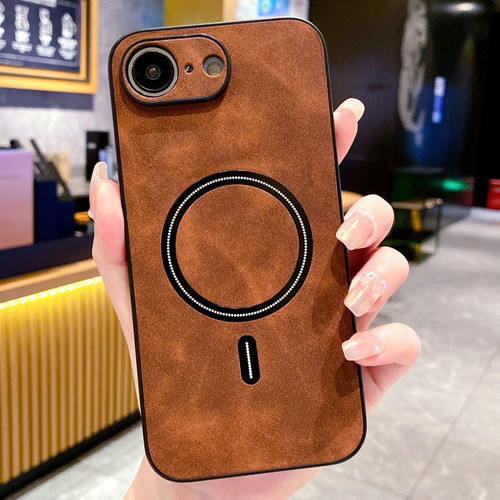 iPhone 16e / 17e Lambskin Faux Leather Magnetic Phone Case - Dark Brown