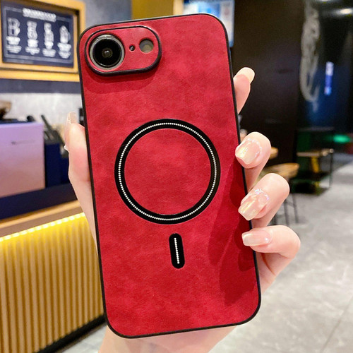 iPhone 16e / 17e Lambskin Faux Leather Magnetic Phone Case - Red