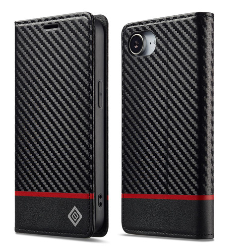 iPhone 16e / 17e LC.IMEEKE Carbon Fiber Leather Phone Case - Horizontal Black