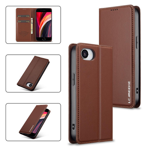 iPhone 16e / 17e LC.IMEEKE L1 Series Frosted Fine Texture PU Phone Case - Brown