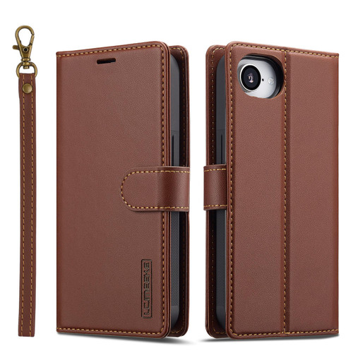iPhone 16e / 17e LC.IMEEKE L2 Series Detachable Magsafe PU Phone Case with Lanyard - Brown