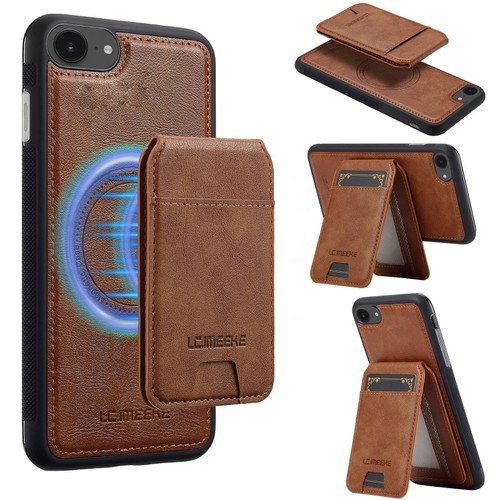 iPhone 16e / 17e LC.IMEEKE L3 Series Detachable RFID Card Bag Magsafe Phone Case - Brown
