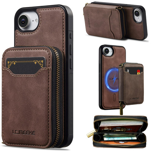 iPhone 16e / 17e LC.IMEEKE L6 Series Zipper Card Bag MagSafe Magnetic Phone Case - Coffee