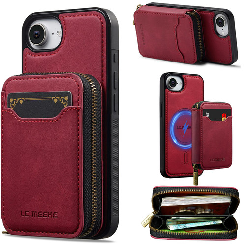 iPhone 16e / 17e LC.IMEEKE L6 Series Zipper Card Bag MagSafe Magnetic Phone Case - Red