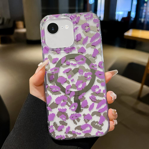iPhone 16e / 17e Leopard MagSafe Dual-side Laminating IMD Phone Case - Purple