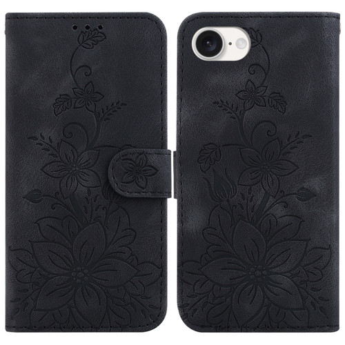 iPhone 16e / 17e Lily Embossed Leather Phone Case - Black