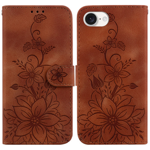 iPhone 16e / 17e Lily Embossed Leather Phone Case - Brown
