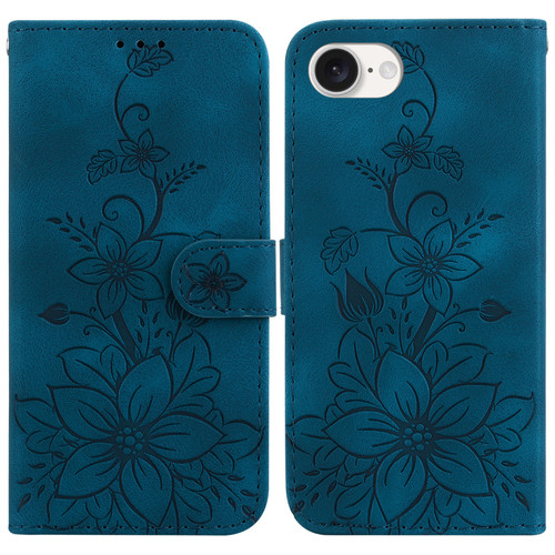 iPhone 16e / 17e Lily Embossed Leather Phone Case - Dark Blue