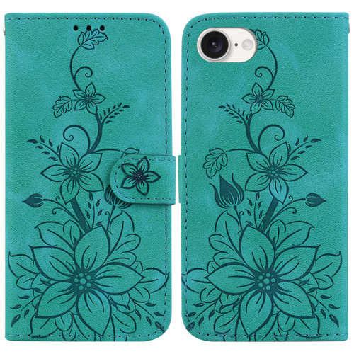 iPhone 16e / 17e Lily Embossed Leather Phone Case - Green