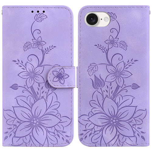 iPhone 16e / 17e Lily Embossed Leather Phone Case - Purple