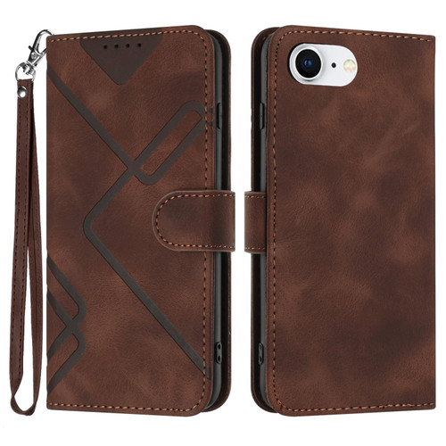 iPhone 16e / 17e Line Pattern Skin Feel Leather Phone Case - Coffee