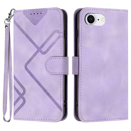 iPhone 16e / 17e Line Pattern Skin Feel Leather Phone Case - Light Purple