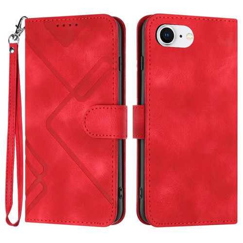 iPhone 16e / 17e Line Pattern Skin Feel Leather Phone Case - Red
