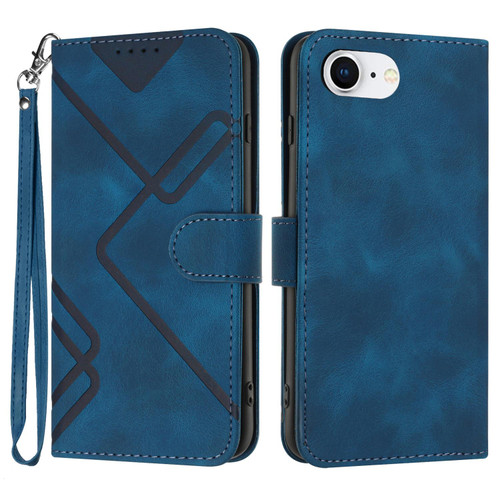 iPhone 16e / 17e Line Pattern Skin Feel Leather Phone Case - Royal Blue