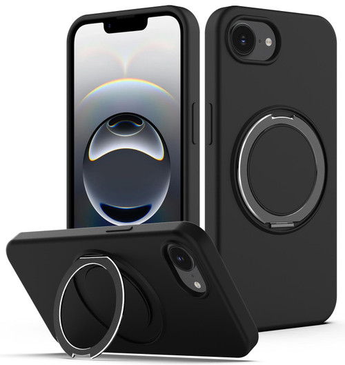 iPhone 16e / 17e Liquid Silicone MagSafe Phone Case with Rotating Holder - Black