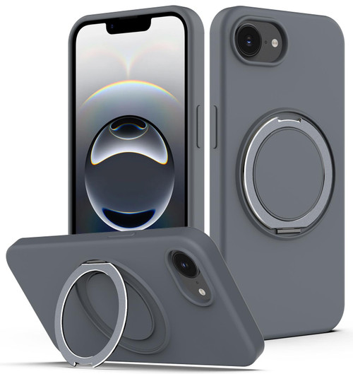 iPhone 16e / 17e Liquid Silicone MagSafe Phone Case with Rotating Holder - Grey