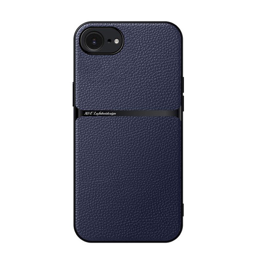 iPhone 16e / 17e Litchi Leather Magnetic Full Coverage Shockproof Phone Case - Navy Blue