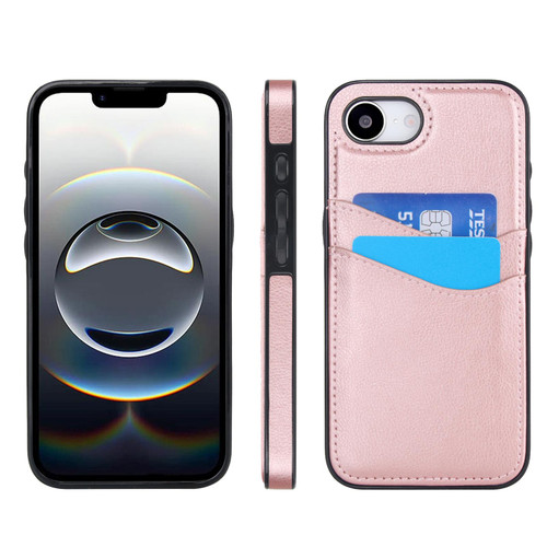 iPhone 16e / 17e Litchi Leather Skin Card Slots Phone Case - Rose Gold