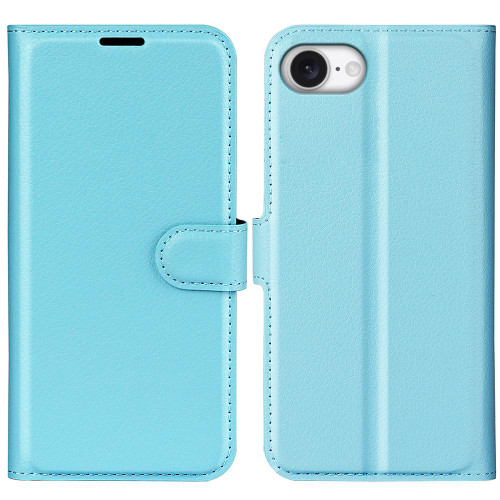 iPhone 16e / 17e Litchi Texture Horizontal Flip Leather Phone Case with Holder - Blue