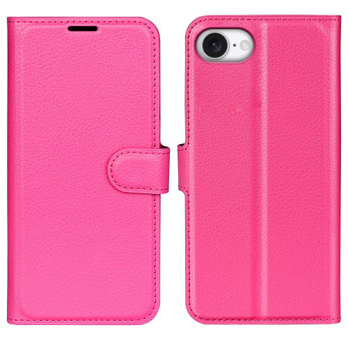 iPhone 16e / 17e Litchi Texture Horizontal Flip Leather Phone Case with Holder - Rose Red
