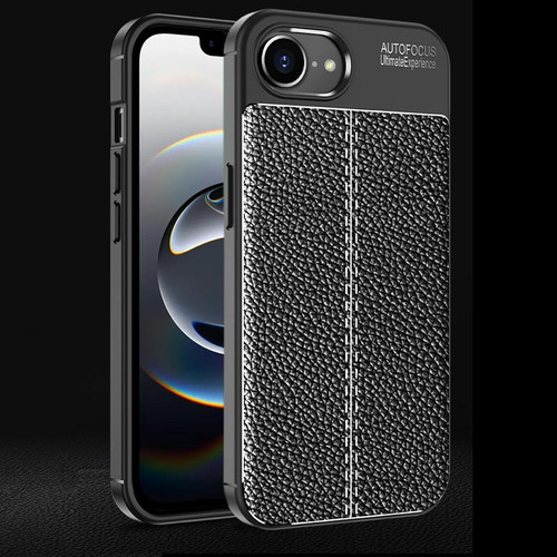 iPhone 16e / 17e Litchi Texture Shockproof TPU Phone Case - Black