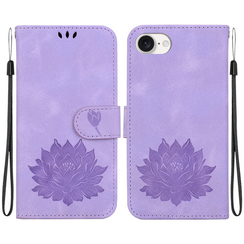 iPhone 16e / 17e Lotus Embossed Leather Phone Case - Purple