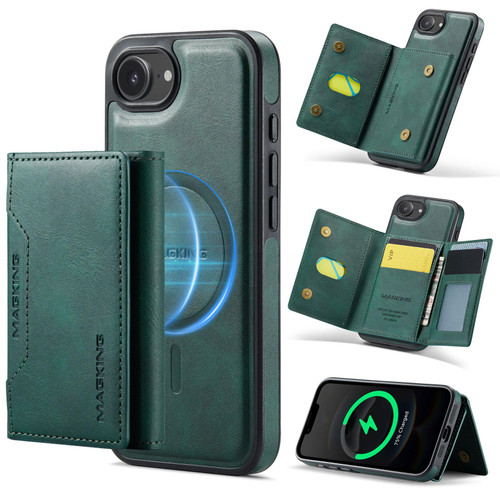 iPhone 16e / 17e MAGKING K2 Series MagSafe RFID Card Bag Detachable Phone Case - Green