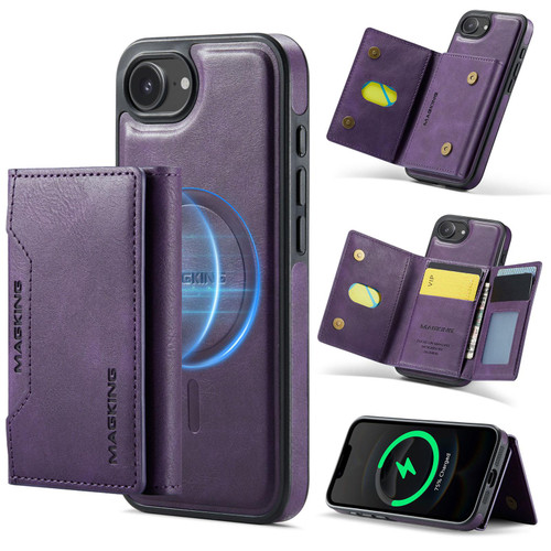 iPhone 16e / 17e MAGKING K2 Series MagSafe RFID Card Bag Detachable Phone Case - Purple