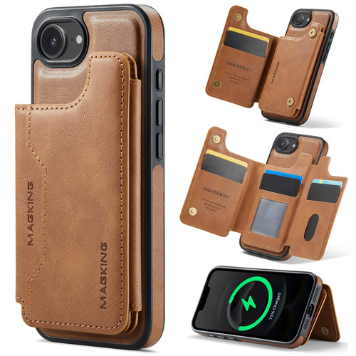 iPhone 16e / 17e MAGKING K3 Series MagSafe RFID Card Bag Detachable Phone Case - Brown