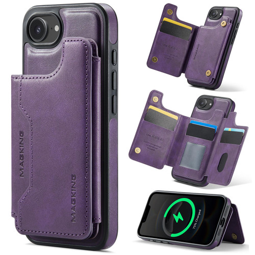 iPhone 16e / 17e MAGKING K3 Series MagSafe RFID Card Bag Detachable Phone Case - Purple