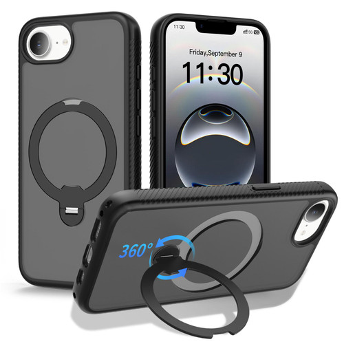 iPhone 16e / 17e Magnetic 360 Rotating Stand Airbag Shockproof Phone Case - Black