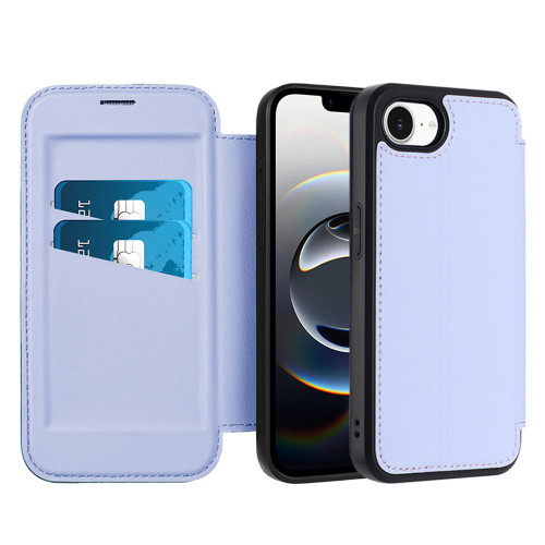 iPhone 16e / 17e Magnetic Armor Series RFID Card Slots Leather Phone Case - Purple