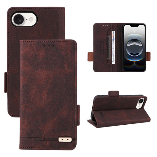iPhone 16e / 17e Magnetic Clasp Leather Phone Case - Brown