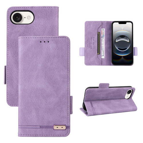 iPhone 16e / 17e Magnetic Clasp Leather Phone Case - Purple