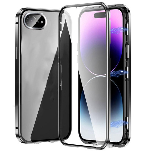 iPhone 16e / 17e Magnetic Double-buckle HD Tempered Glass Phone Case - Black