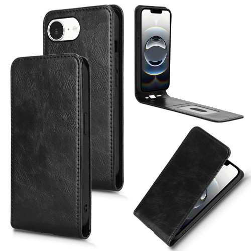 iPhone 16e / 17e Magnetic Vertical Flip Leather Phone Case - Black