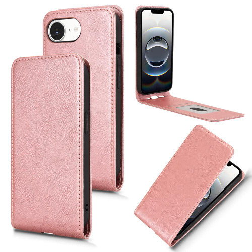 iPhone 16e / 17e Magnetic Vertical Flip Leather Phone Case - Rose Gold