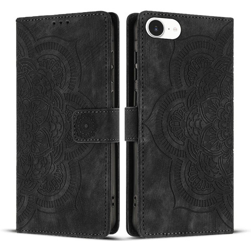 iPhone 16e / 17e Mandala Embossed Retro Frosted Leather Phone Case - Black