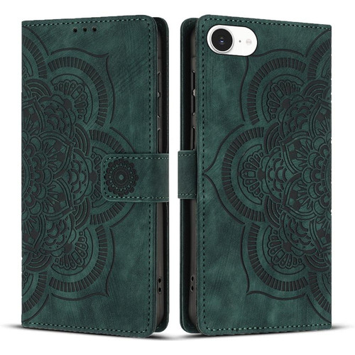 iPhone 16e / 17e Mandala Embossed Retro Frosted Leather Phone Case - Green