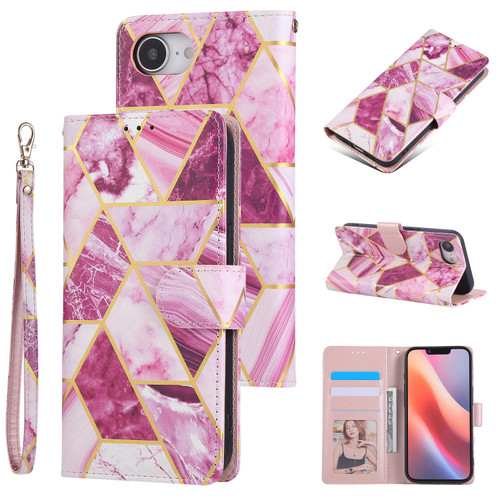 iPhone 16e / 17e Marble Bronzing Stitching Leather Phone Case - Purple