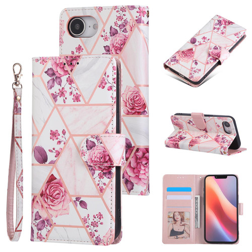 iPhone 16e / 17e Marble Bronzing Stitching Leather Phone Case - Rose Gold