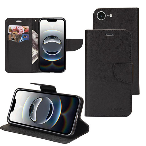 iPhone 16e / 17e Mercury Contrast Color Splicing Leather Phone Case - Black