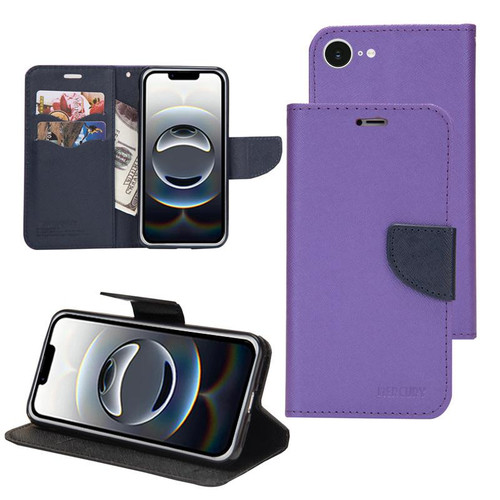 iPhone 16e / 17e Mercury Contrast Color Splicing Leather Phone Case - Purple