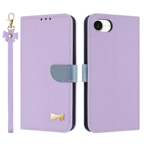 iPhone 16e / 17e Metal Bow Leather Phone Case with Hand Strap - Purple