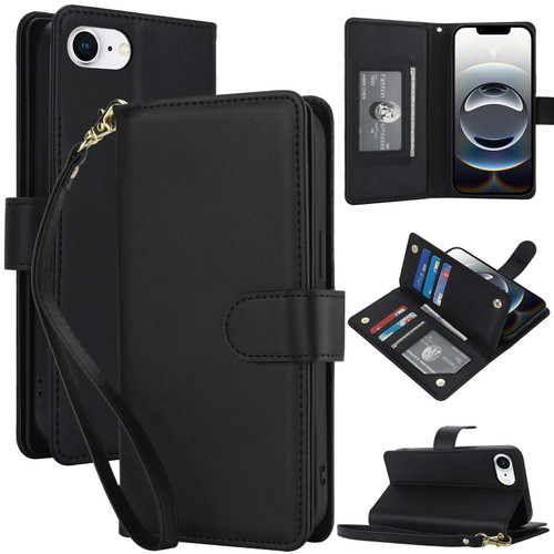 iPhone 16e / 17e Multi-Card Wallet RFID Leather Phone Case - Black